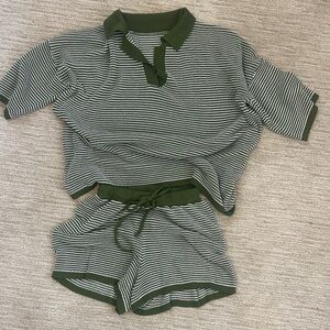 Striped Green Women’s Knit Short Set